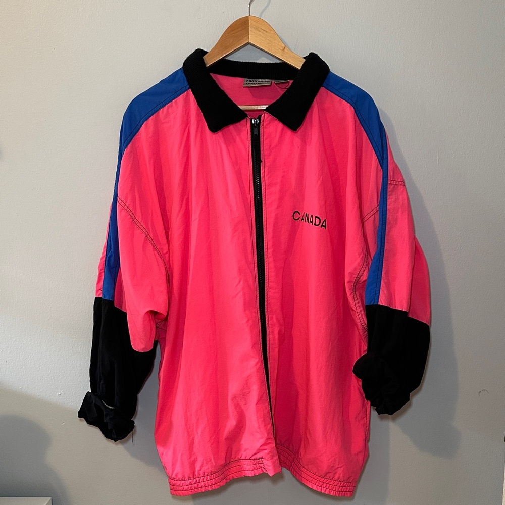 Vintage Pink and Blue Zip-Up Windbreaker
